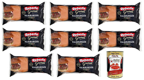 Roberto Gourmet Hamburger Glassato Brot mit Glasur, Packung mit, Jede Packung enthält 4 Hamburger Buns 8x 300g inkl. Italian Gourmet Polpa di Pomodoro 400g Dose Original italienisch