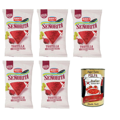 Amica Chips Señorita Tortilla mit Rote Bete 5x170 g Original italienisch inkl. Italian Gourmet Polpa 400g