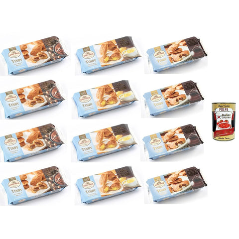 Asolo dolce Tindy Testpaket Ripieni di crema a Nocciola,Limone,Cioccolato fondente Haselnuss, Zitrone, dunkle Schokolade 110gr Original italienisch inkl. Italian Gourmet Polpa 400g