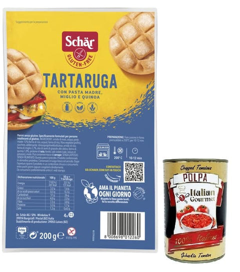 Italian Gourmet E.R. Brot & Backwaren Dr. Schär Gluten Free Tartaruga Italienische Schildkrötebrot,mit Sauerteig,Hirse und Quinoa,Glutenfreies Brot,200g + Italian Gourmet Polpa di Pomodoro 400g Dose 8008698012260