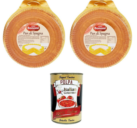 Italian Gourmet E.R. Brot & Backwaren Forno Bonomi Pan Di Spagna Pronto da farcire tre strisce Füllfertiger Biskuitkuchen mit drei Streifen 2x 400gr + Italian gourmet polpa 400g 8032804040014