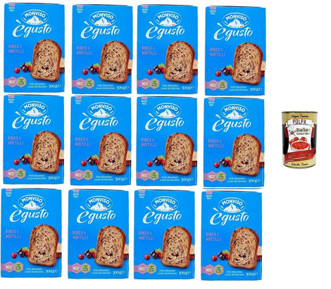 Monviso Fette Biscottate con Ribes e Mirtilli Zwieback mit Johannisbeeren und Blaubeeren 12x300gr Original italienisch inkl. Italian Gourmet Polpa 400g