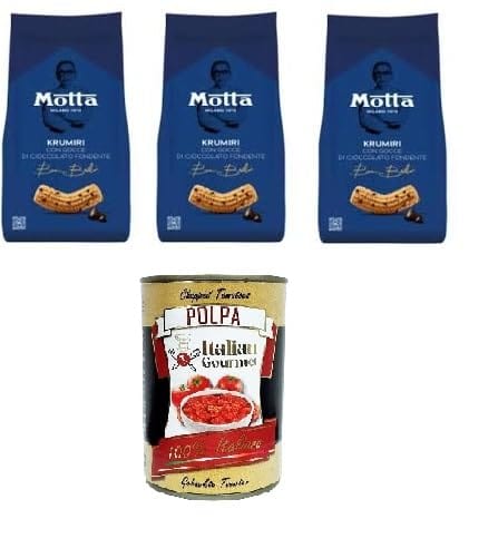 Motta KRUMIRI Con Gocce di Cioccolato Fondente KRUMIRI mit dunklen Schokoladenstückchen 3x 290gr Original italienisch inkl. Italian Gourmet Polpa 400g