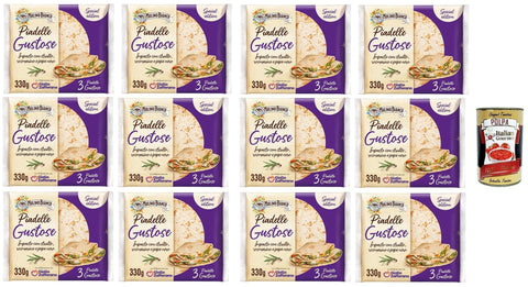 Mulino Bianco Piadelle Gustose con strutto,rosmarino e pepe nero Leckere Piadelle mit Schmalz, Rosmarin und schwarzem Pfeffer 12x330g Original italienisch inkl. Italian Gourmet Polpa 400g