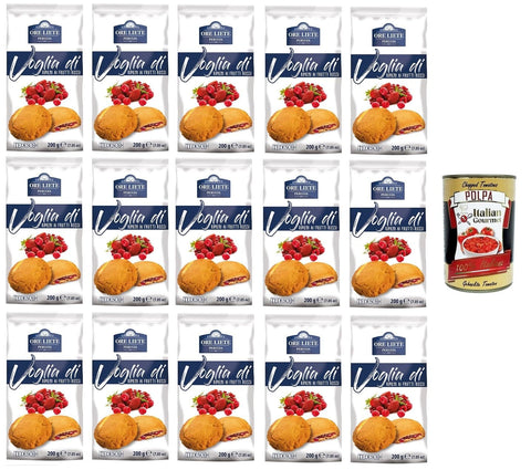 Italian Gourmet E.R. Brot & Backwaren Ore Liete Perugia- Voglia Di Biscotti di frolla ripieniai frutti rossi Lust auf Mürbeteigkekse gefüllt mit roten Früchten 15x200gr + Italian Gourmet polpa 400g 8032804040014