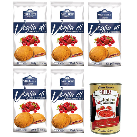 Perugina Ore Liete Perugia - Voglia Di Biscotti di frolla ripieniai frutti rossi Lust auf Mürbeteigkekse gefüllt mit roten Früchten 5x200gr inkl. Italian Gourmet polpa 400g Original italienisch