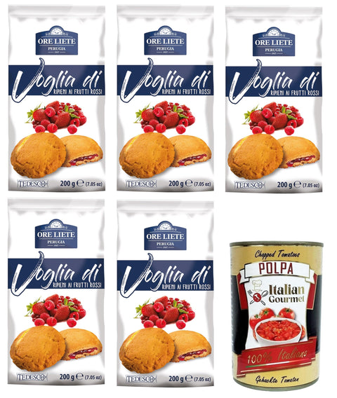 Italian Gourmet E.R. Brot & Backwaren Ore Liete Perugia- Voglia Di Biscotti di frolla ripieniai frutti rossi Lust auf Mürbeteigkekse gefüllt mit roten Früchten 5x200gr + Italian Gourmet polpa 400g 8032804040014