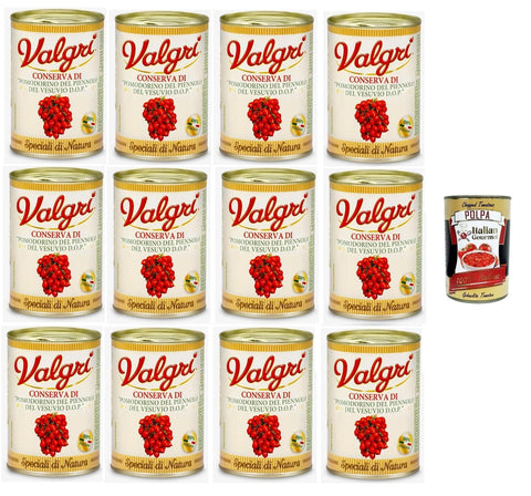 Italian Gourmet E.R. Brot & Backwaren Valgri' Pomodorini del Piennolo del Vesuvio DOP Piennolo del Vesuvio DOP-Tomaten 12x400gr + Italian Gourmet polpa 400g 8010384067546