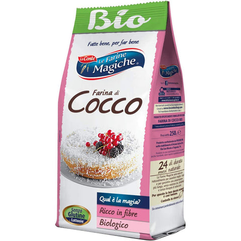 Le Farine Magiche Farina Cocco Grattugiato Geriebenes Kokosmehl Glutenfrei und vegan, ideal für Torten, Muffins, Obstsalate, Crêpes, Packung 250 g Original italienisch