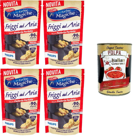 Italian Gourmet E.R. Brot Lo Conte Le Farine Magiche Friggi ad Aria Mix per pastella Perfetta Ich zähle es zur Magic Flours Air Fry Mix für den perfekten Teig 4x300gr + Italian Gourmet polpa 400g 8032804040014