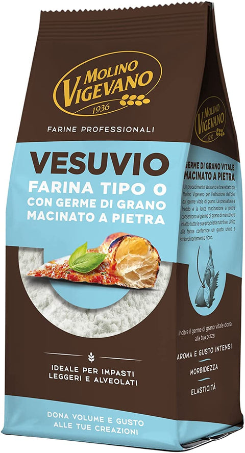 Molino Vigevano Farina Typ "0" Mehl, Vesuvio für hohe, weiche neapolitanische Pizza. Packung mit 500 g Original italienisch