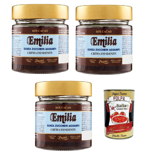 Italian Gourmet E.R. Brotaufstriche & Dips Zaini, Emilia Cerma extra fondente senza zuccheri aggiunti, Extra dunkle Brotaufstriche Creme ohne Zucker 3x 200g + Italian Gourmet polpa 400g 8032804040014