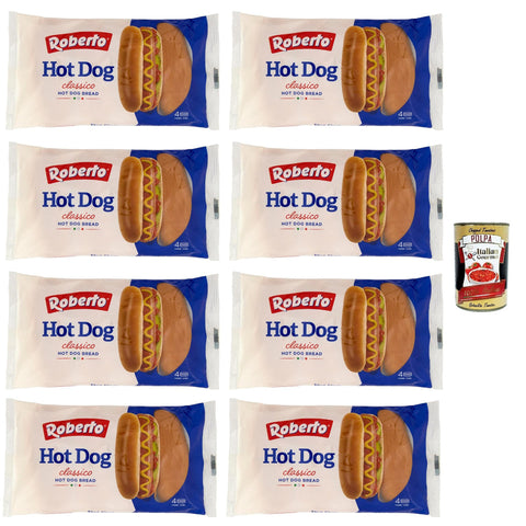 Roberto Panini Per Hot Dog 4 Hot Dog Buns, 8x 250g Original italienisch inkl. Italian Gourmet Polpa 400g