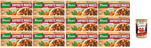 Italian Gourmet E.R. Brühe 12x knorr dado saporito manzo brodo leckeres Rindfleisch Suppenwürfel Brühe 10 pz + Italian Gourmet polpa 400g 8032804040014
