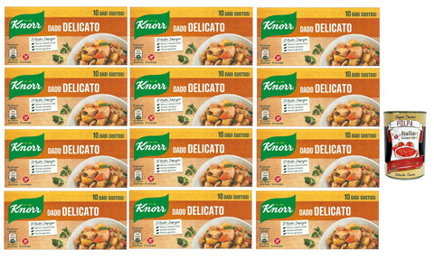 Italian Gourmet E.R. Brühe 12x knorr Delicato dado brodo Suppenwürfel Brühe sanft 10 pz, Nachhaltige Gemüsebrühe, glutenfrei, Laktose und Konservierungsmittel, für Suppen und gegrilltes Fleisch + Italian Gourmet polpa 400g 8032804040014