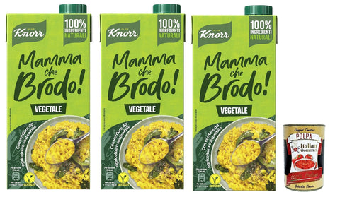 Italian Gourmet E.R. Brühe 3x Knorr Mamma Che Brodo! Bereitete Gemüsebrühe, 100% natürliche Zutaten, glutenfrei und laktose, mit nachhaltigem Landwirtschaftsgemüse - 1l + Italian Gourmet polpa 400g 8032804040014