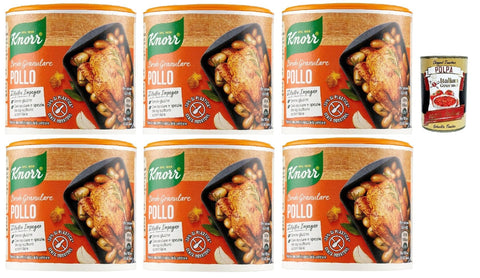 Italian Gourmet E.R. Brühe 6x Knorr Brodo Granulare Pollo granulierte Hühnerbrühe 150g, Nachhaltige Gemüsebrühe, glutenfrei, Laktose und Konservierungsmittel, für Suppen und gegrilltes Fleisch + Italian Gourmet polpa 400g 8032804040014
