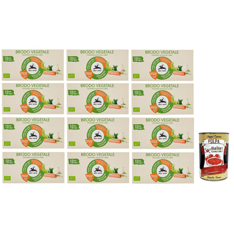 Alce Nero Brodo Vegetale,Zubereitet für Bio-Brühe in Würfeln,Packung mit 100g, jede Packung enthält 10 Bio-Gemüsebrühwürfel à 10g 12x Original italienisch inkl. Italian Gourmet Polpa di Pomodoro 400g Dose