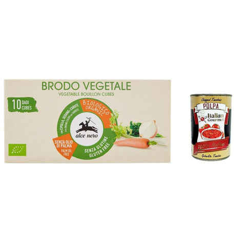 Alce Nero veggie dado brodo vefetale Vegetarisch Suppenwürfel Brühe reich an Geschmack 10 pz 6x inkl. Italian Gourmet polpa 400g Original italienisch