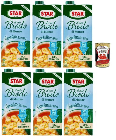 Italian Gourmet E.R. Brühe STAR Il Mio Brodo di Manzo - 30% salz, 6x 1L, Bereit -hergestellte flüssige Brühe, 100% natürlich, ohne Konservierungsstoffe, Gluten -freie und hinzugefügte glutamatfreie + Italian Gourmet polpa 400g 8032804040014