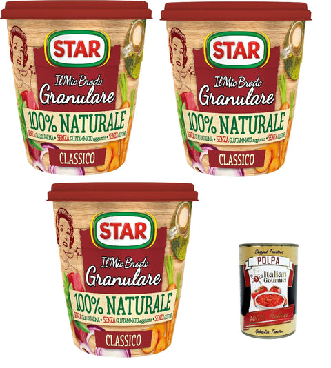 Italian Gourmet E.R. Brühe STAR Il Mio Brodo Granulare 100% Naturale Classico, 3x 150 g, reich an Geschmack, palmölfrei, Glutamatfrei, glutenfrei. Ideal zum Würzen Ihrer Rezepte + Italian Gourmet polpa 400g 8032804040014
