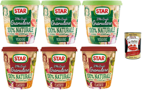 Italian Gourmet E.R. Brühe STAR Il Mio Brodo Granulare 100% Naturale Classico und Vegetale, 6x 150gr, reich an Geschmack, Palmöl ohne Glutamat, Gluten -frei. Hervorragend zum Geschmack Ihrer Rezepte + Italian Gourmet polpa 400g 8032804040014