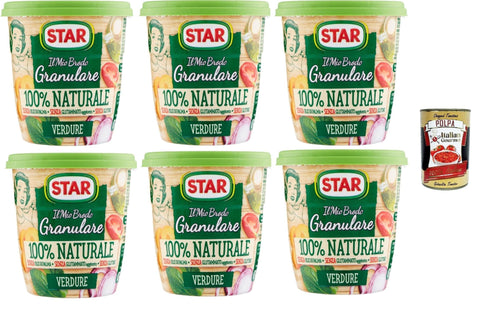 Italian Gourmet E.R. Brühe STAR Il Mio Brodo Granulare 100% Naturale Vegetale, 6x 150gr, reich an Geschmack, Palmöl ohne Glutamat, Gluten -frei. Hervorragend zum Geschmack Ihrer Rezepte + Italian Gourmet polpa 400g 8032804040014
