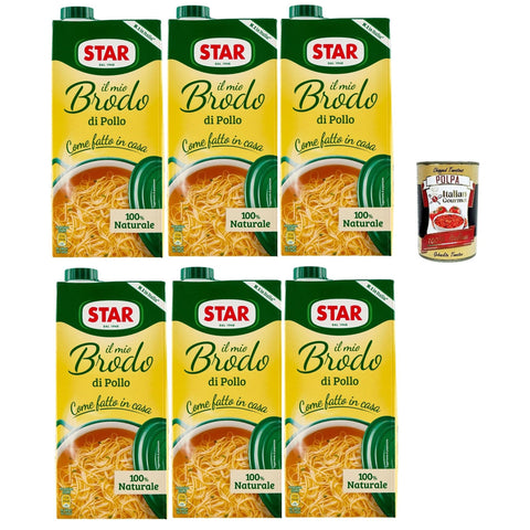 Star Il Mio Brodo Pollo,, Bereit - hergestellte flüssige Brühe, 100% natürlich, ohne Konservierungsstoffe, Gluten - freie und hinzugefügte glutamatfreie 6x 1L inkl. Italian Gourmet polpa 400g Original italienisch