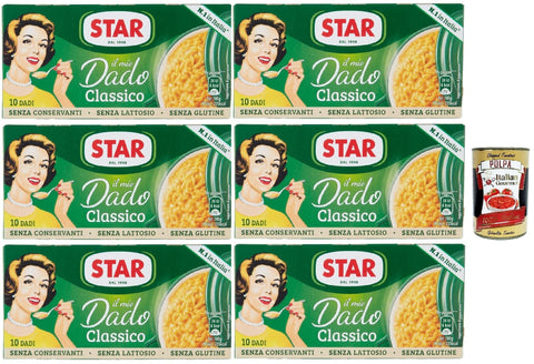 Italian Gourmet E.R. Brühe Star il mio Dado Classico 10 Dadi, Suppenwürfel Brühe klassisch reich an Geschmack, 6x 100 g + Italian Gourmet polpa 400g 8032804040014