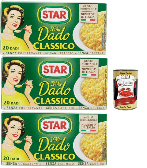 Italian Gourmet E.R. Brühe Star il mio Dado Classico 20 Dadi, Suppenwürfel Brühe klassisch reich an Geschmack, 3x 200 g + Italian Gourmet polpa 400g 8032804040014