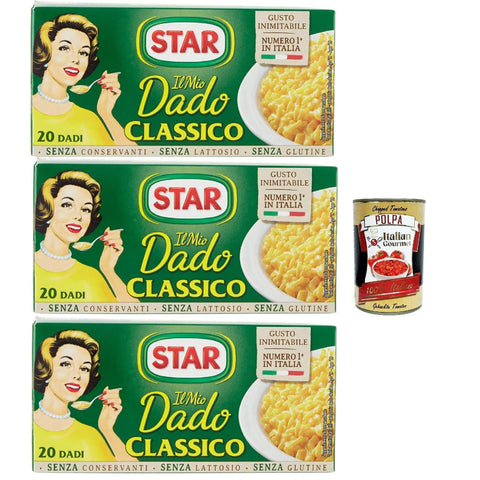 Star il mio Dado Classico 20 Dadi, Suppenwürfel Brühe klassisch reich an Geschmack, 3x 200 g Original italienisch inkl. Italian Gourmet Polpa 400g
