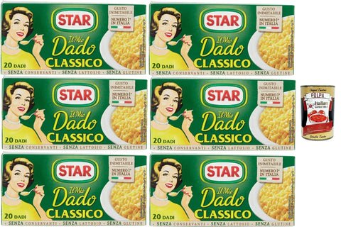 Italian Gourmet E.R. Brühe Star il mio Dado Classico 20 Dadi, Suppenwürfel Brühe klassisch reich an Geschmack, 6x 200 g + Italian Gourmet polpa 400g 8032804040014