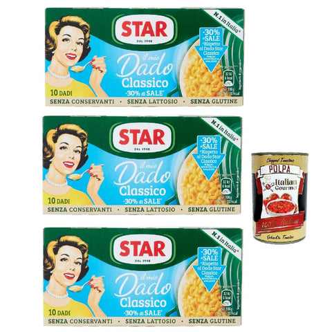 Star il mio Dado Classico - 30% di Sale 10 Dadi, Suppenwürfel Brühe klassisch reich an Geschmack mit - 30% salz 3x 100 g inkl. Italian Gourmet polpa 400g Original italienisch