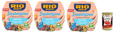 Italian Gourmet E.R. Bulgur, Couscous & Quinoa Rio Mare Insalatissime di tonno Gusto Quinoa, Tuna Salad, Thunfischsalat mit Quinoa, Kichererbsen, Karotten und grünen Bohnen 3x 220 g + Italian Gourmet polpa 400g 8032804040014