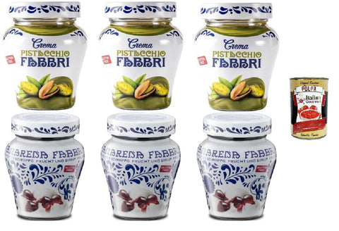 Fabbri Pistazien - und Amarenakirsch - Set, Gläser, 6 Stück, Italienische Spezialitäten (3x Pistaziencreme, 3x Amarenakirschen) 230g inkl. Italian Gourmet poolpa 400g Original italienisch