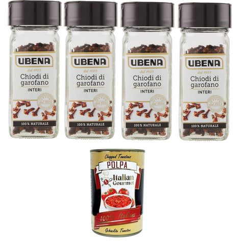 UBENA Chiodi di Garofano Interi,Ganze Gewürznelken, Ideal zum Aromatisieren von Cremes, Fleischgerichten und Aufgüssen, 4x25-g-Glasformat Original italienisch inkl. Italian Gourmet Polpa 400g