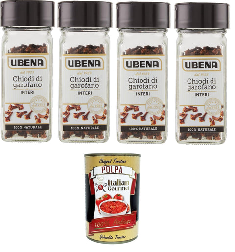Italian Gourmet E.R. Cayenne UBENA, Chiodi di Garofano Interi,Ganze Gewürznelken, Ideal zum Aromatisieren von Cremes, Fleischgerichten und Aufgüssen, 4x25-g-Glasformat + Italian Gourmet polpa 400g 8032804040014