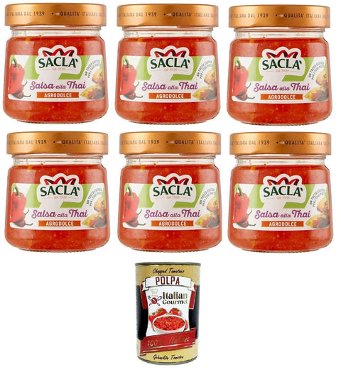Italian Gourmet E.R. Chilisaucen Saclà, Thai-Sauce, Würze auf Basis von Paprika, Knoblauch und Chili, scharf und süß-sauer, ideal zu Fleisch, Fisch und frittierten Gerichten, Glas, 6x210g,+ Italian Gourmet polpa 400g 8032804040014