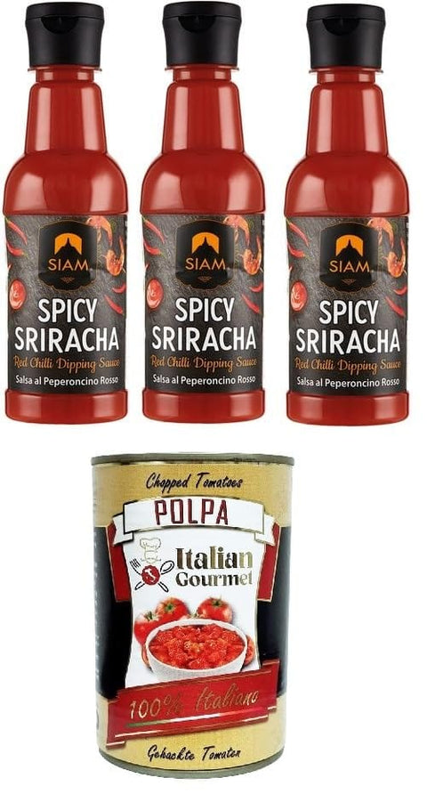 Italian Gourmet E.R. Chilisaucen Siam Scharfe Sriracha-Rot-Chili-Dip-Sauce 3x 250 ml+ Italian Gourmet polpa 400g 8032804040014