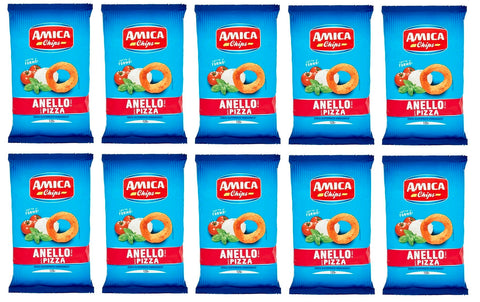 Italian Gourmet E.R. Chips 10x Amica Chips Anello Pizza Mais-Snacks mit Pizzageschmack Salziger Snack 125g Beutel 8008714006358