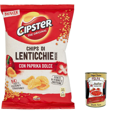 Cipster di Lenticchie Rosse alla Paprika, rote Linsenchips in Paprika, Ikonische Form und knuspriger Geschmack 10x 80g inkl. Italian Gourmet polpa 400g Original italienisch