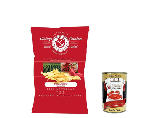 Italian Gourmet E.R. Chips 10x FOX Natural Quality Vintage Potatoes mit Chili, Premium italienische handgefertigte Kartoffel crisps chips 120g + Italian Gourmet polpa 400g 8007537006675