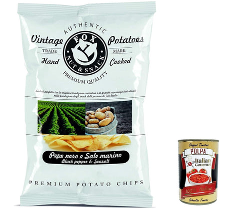 Italian Gourmet E.R. Chips 10x FOX Natural Quality Vintage Potatoes schwarzer Pfeffer und Meersalz, Premium italienische handgefertigte Kartoffel crisps chips 120g + Italian Gourmet polpa 400g 8007537006354