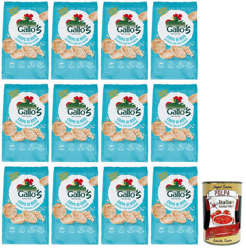 Italian Gourmet E.R. Chips 12x Riso Gallo Chips con Riso Integrale e Sale Marino,Snack mit Braunem Reis und Meersalz,40g-Beutel + Italian Gourmet Polpa di Pomodoro 400g Dose 8001420011753