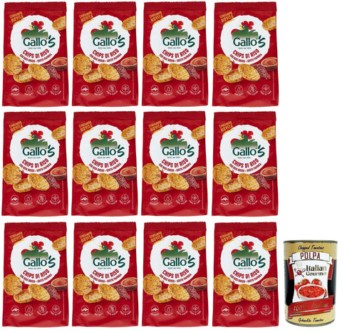 Italian Gourmet E.R. Chips 12x Riso Gallo Chips con Riso Rosso,Snack mit Vollkorn Rotem Reis und Paprika Geschmack,40g-Beutel + Italian Gourmet Polpa di Pomodoro 400g Dose 8001420011760