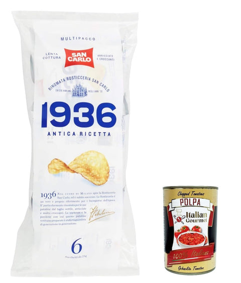 San Carlo 1936 Chips Patatine Kartoffelchips gesalzen Multipack (6x 25g) 150g Kartoffel chips 12x Original italienisch inkl. Italian Gourmet Polpa 400g