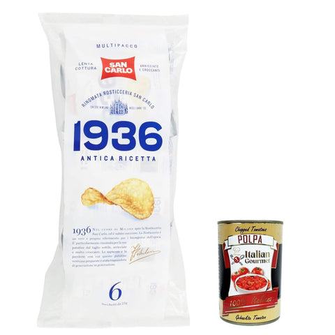 San Carlo 1936 Chips Patatine Kartoffelchips gesalzen Multipack (6x 25g) 150g Kartoffel chips 12x Original italienisch inkl. Italian Gourmet Polpa 400g