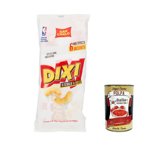 San Carlo Dixi Multipack Maischips Käse gebackene Chips Maiscroissants mit Käsegeschmack salziger Snack ( 6 x 22g ) 132g 12x Original italienisch inkl. Italian Gourmet Polpa 400g