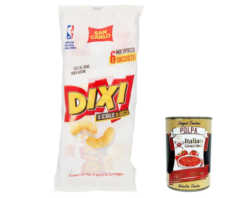 San Carlo Dixi Multipack Maischips Käse gebackene Chips Maiscroissants mit Käsegeschmack salziger Snack ( 6 x 22g ) 132g 12x Original italienisch inkl. Italian Gourmet Polpa 400g