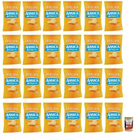 Amica chips Patatine Grigliata, Glutenfreie, Wellenförmig Geschnittene Gegrillten Kartoffelchips - Beutel 24x 50g inkl. Italian Gourmet Polpa di Pomodoro 400g Dose Original italienisch